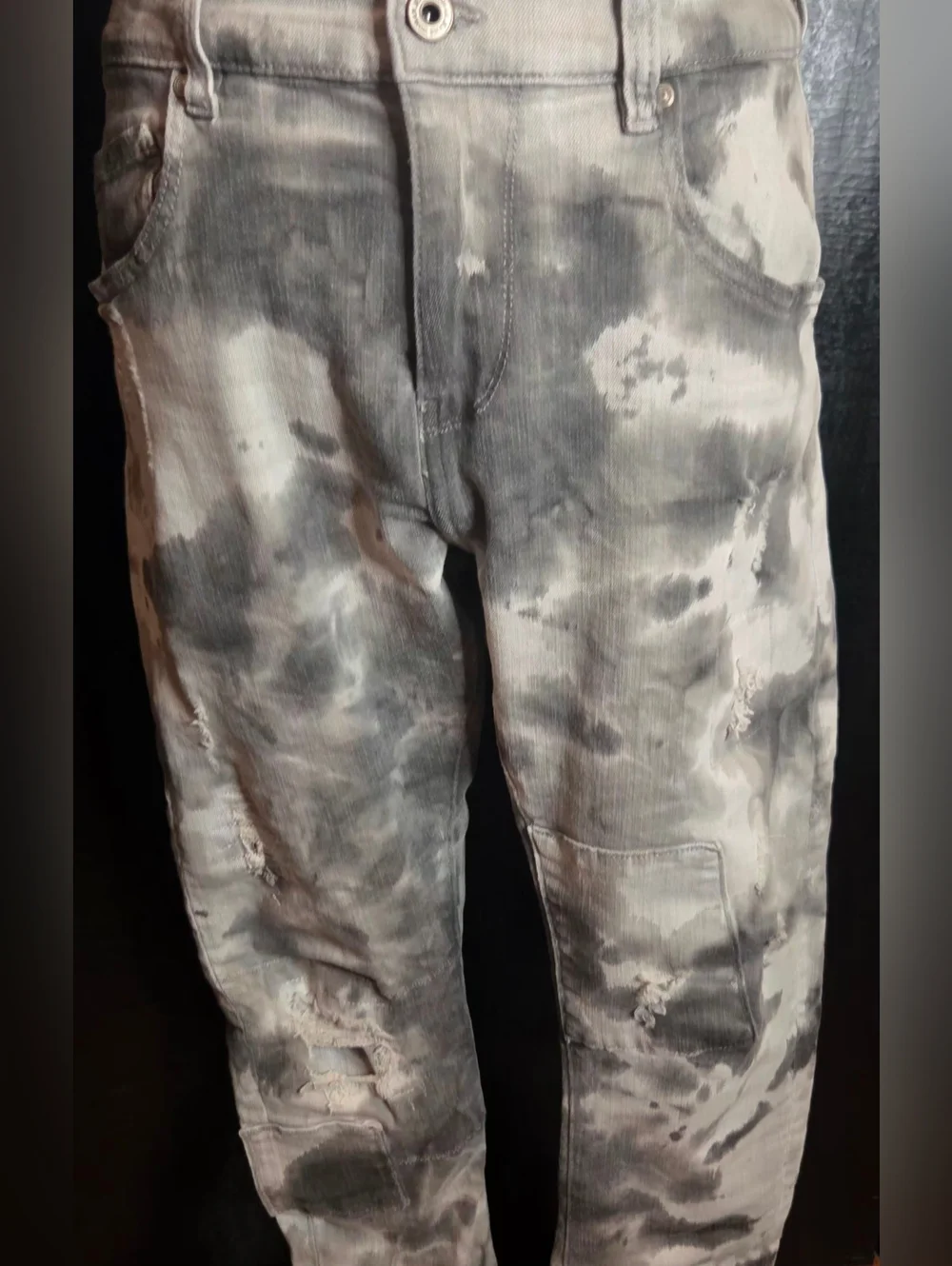 ✨️UPDATED✨️Sexy Woman Italy SW1207 Grey Tie Dye Distressed Boyfriend Jeans -